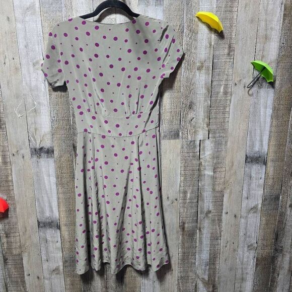 MARC BY MARC JACOBS Silk V Neck Polka Dot Gathered Dress Midi - Picture 3 of 5